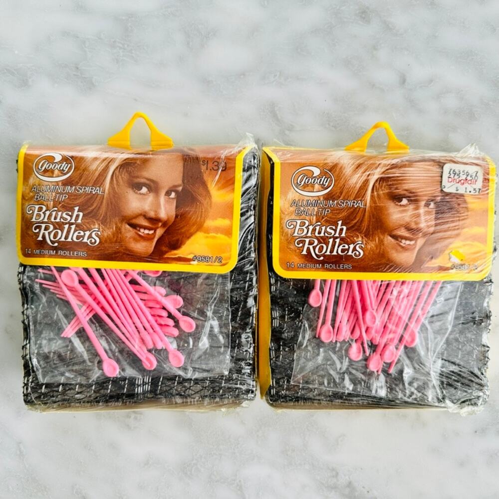 Goody VINTAGE Aluminum Spiral Ball Tip Brush Rollers w/Pink Pins NEW 2pks 28pc